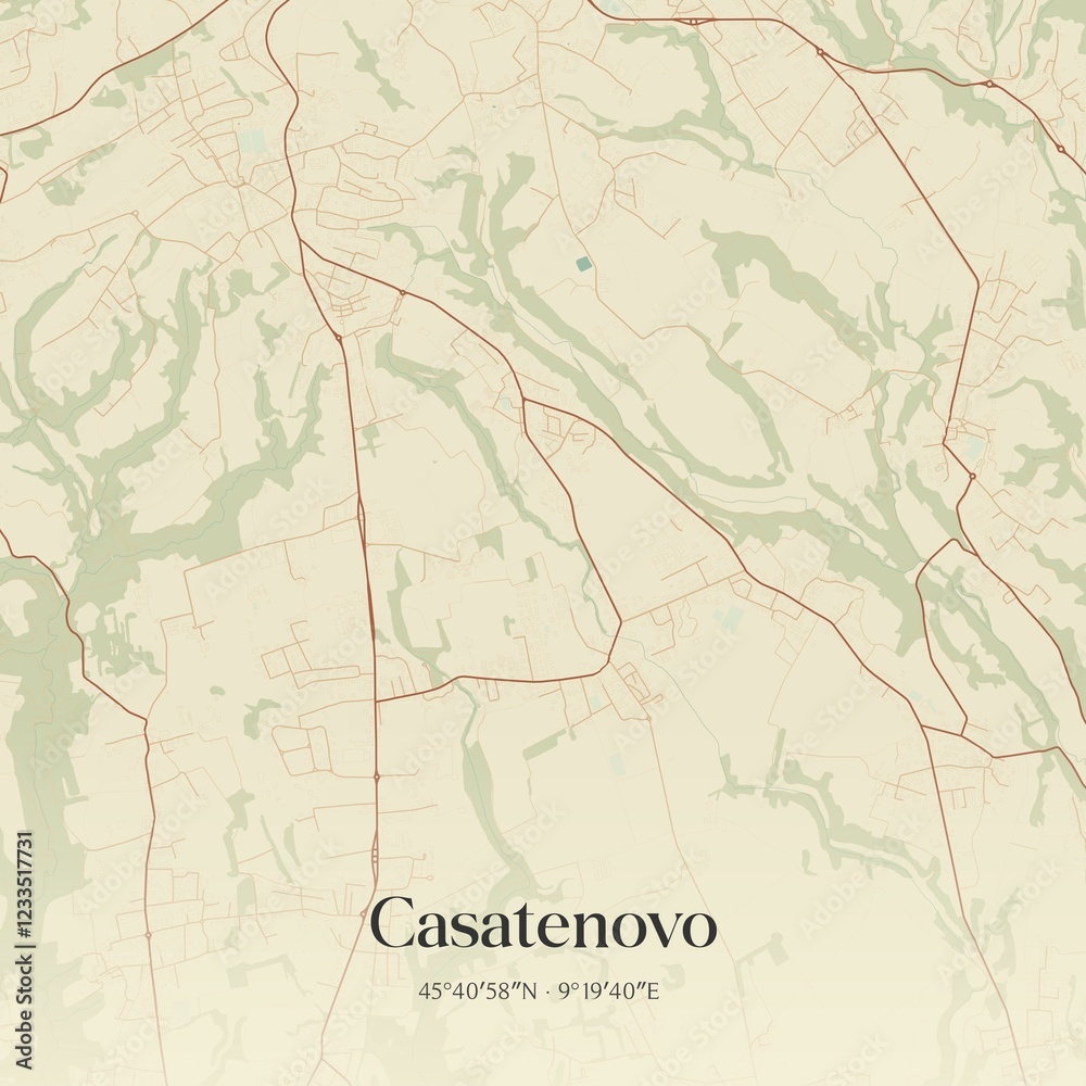 Fototapeta premium Vintage map of Casatenovo, Italy.