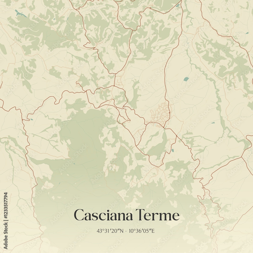 Vintage map of Casciana Terme, Italy.