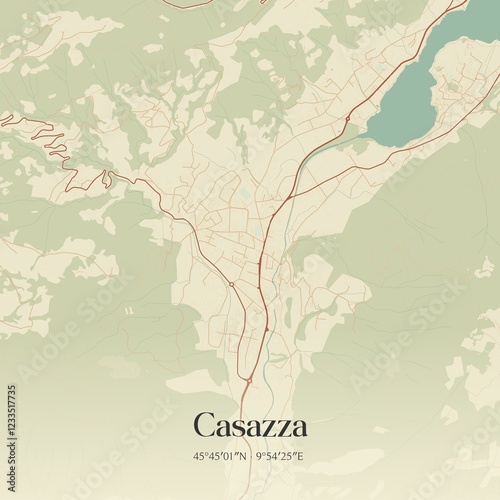 Vintage map of Casazza, Italy.