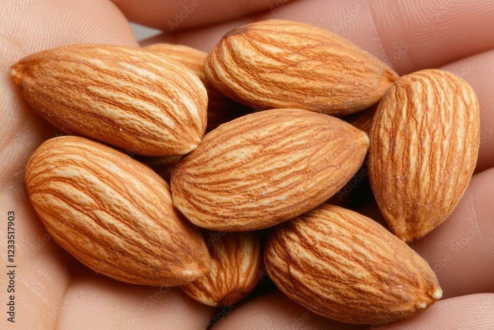 A Handful of Roasted Almonds Close Up View A Handful of Roasted Almonds Close Up View