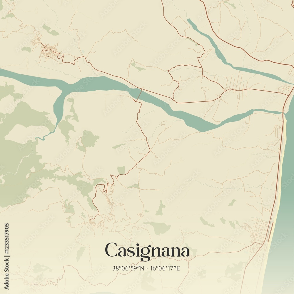 Obraz premium Vintage map of Casignana, Italy.
