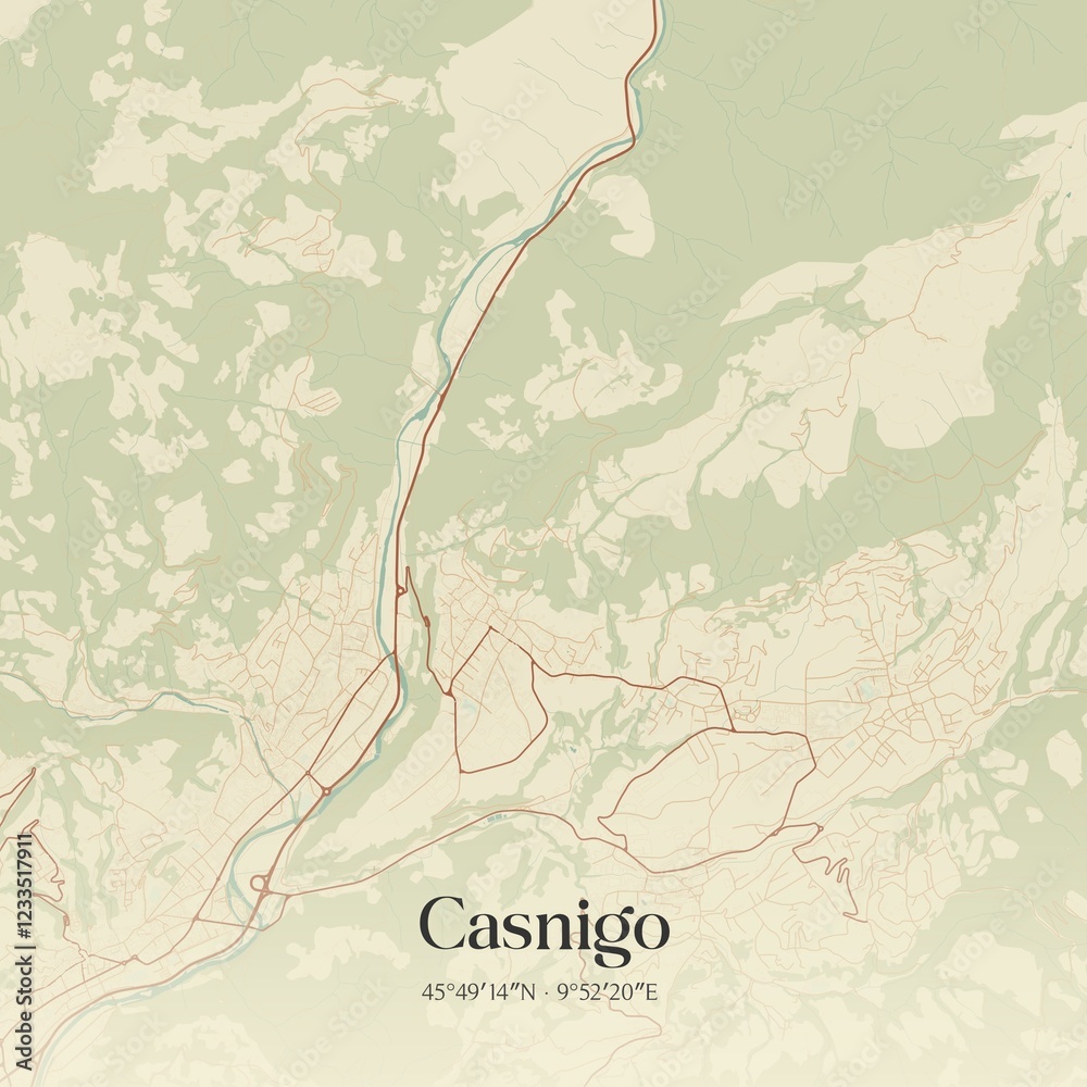 Obraz premium Vintage map of Casnigo, Italy.