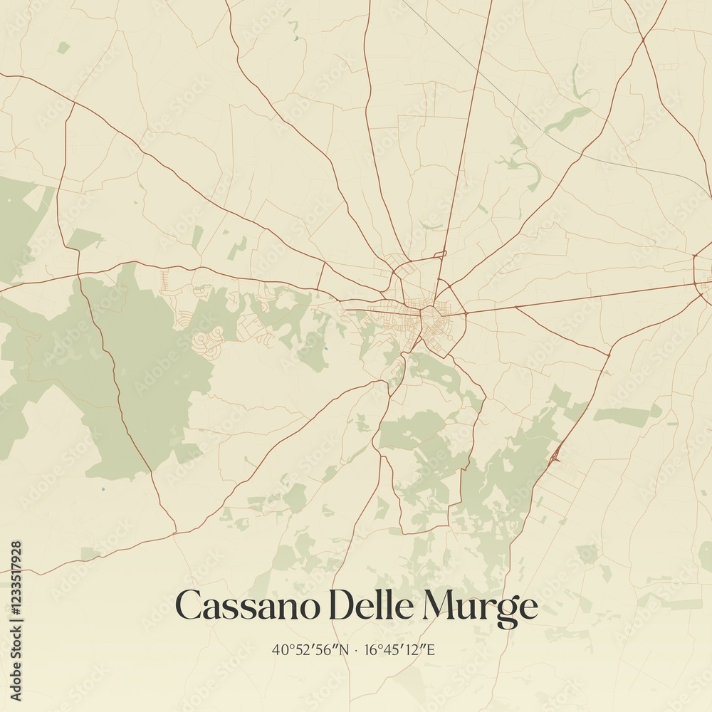 Obraz premium Vintage map of Cassano Delle Murge, Italy.