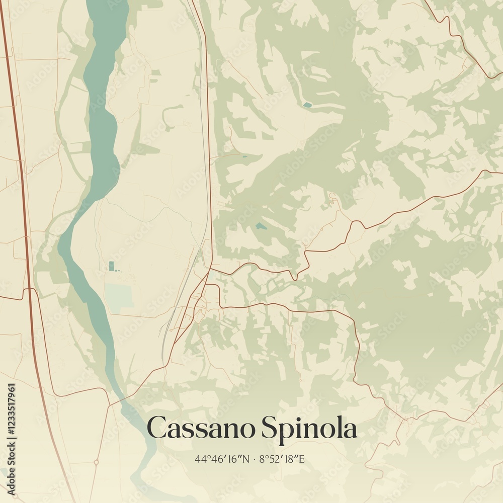 Fototapeta premium Vintage map of Cassano Spinola, Italy.