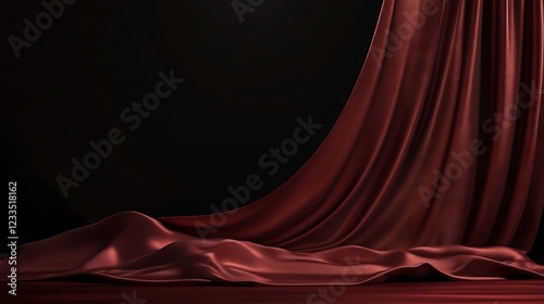Dark Red Silk Drapery on Black Background