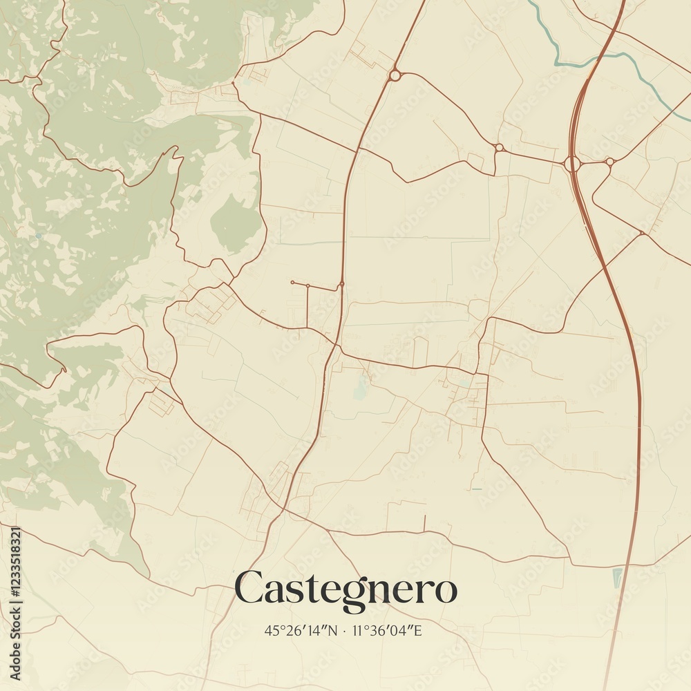 Fototapeta premium Vintage map of Castegnero, Italy.