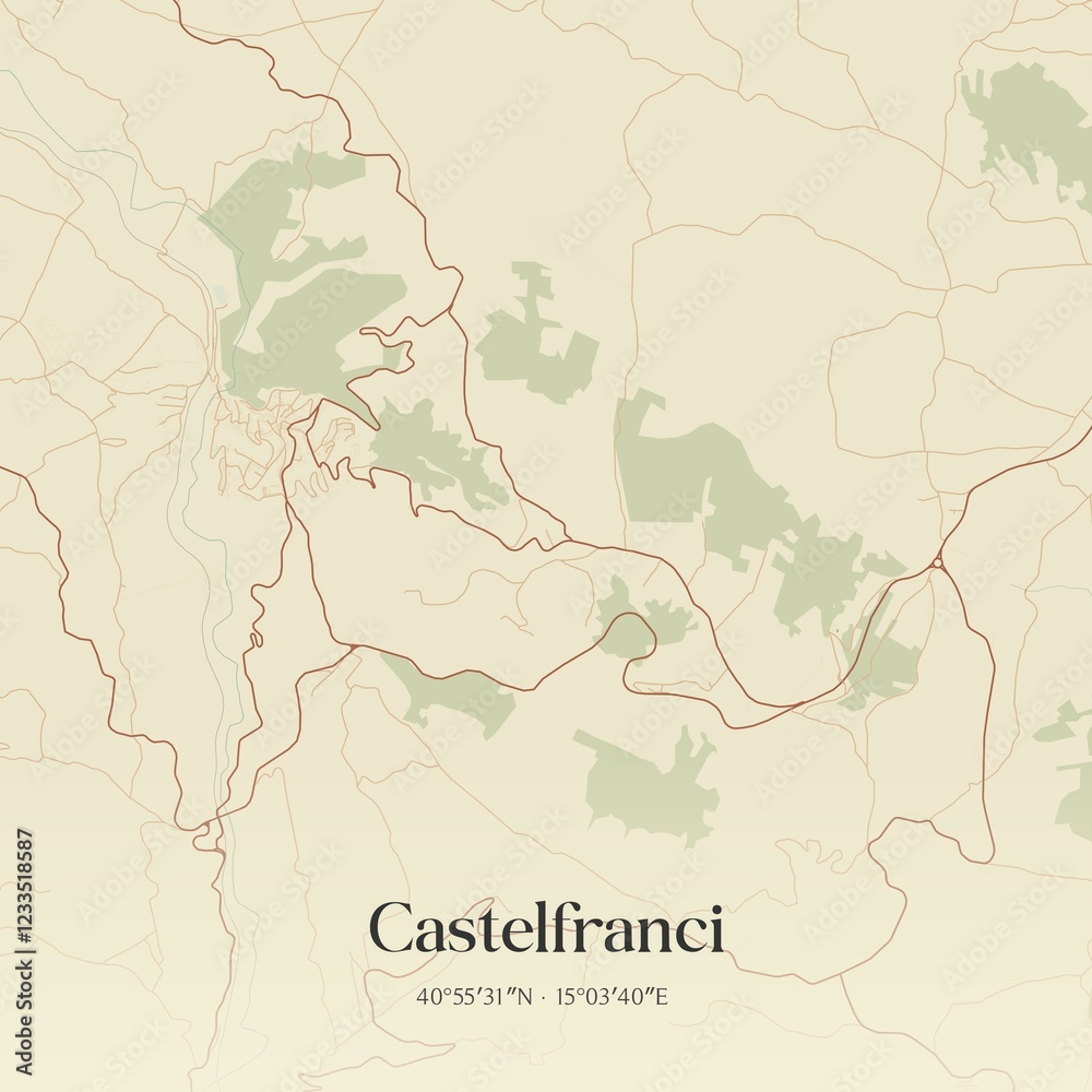 Fototapeta premium Vintage map of Castelfranci, Italy.