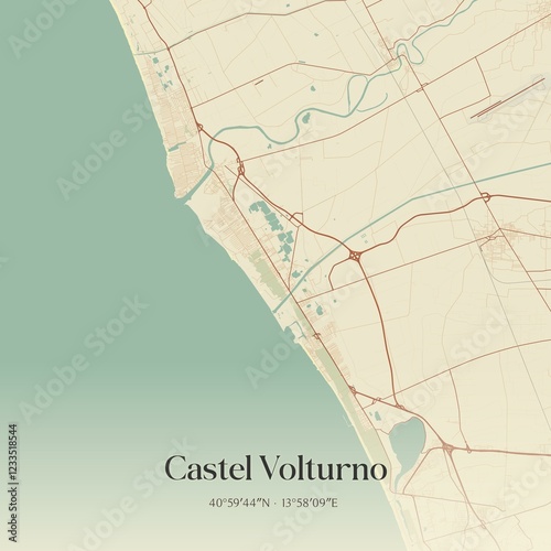 Vintage map of Castel Volturno, Italy. photo