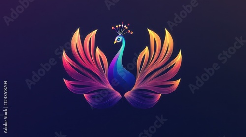 Colorful peacock design, vibrant wings, dark background, logo use photo