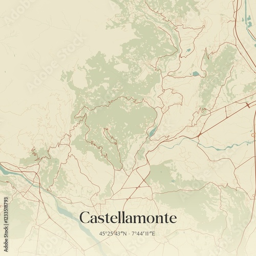 Vintage map of Castellamonte, Italy.