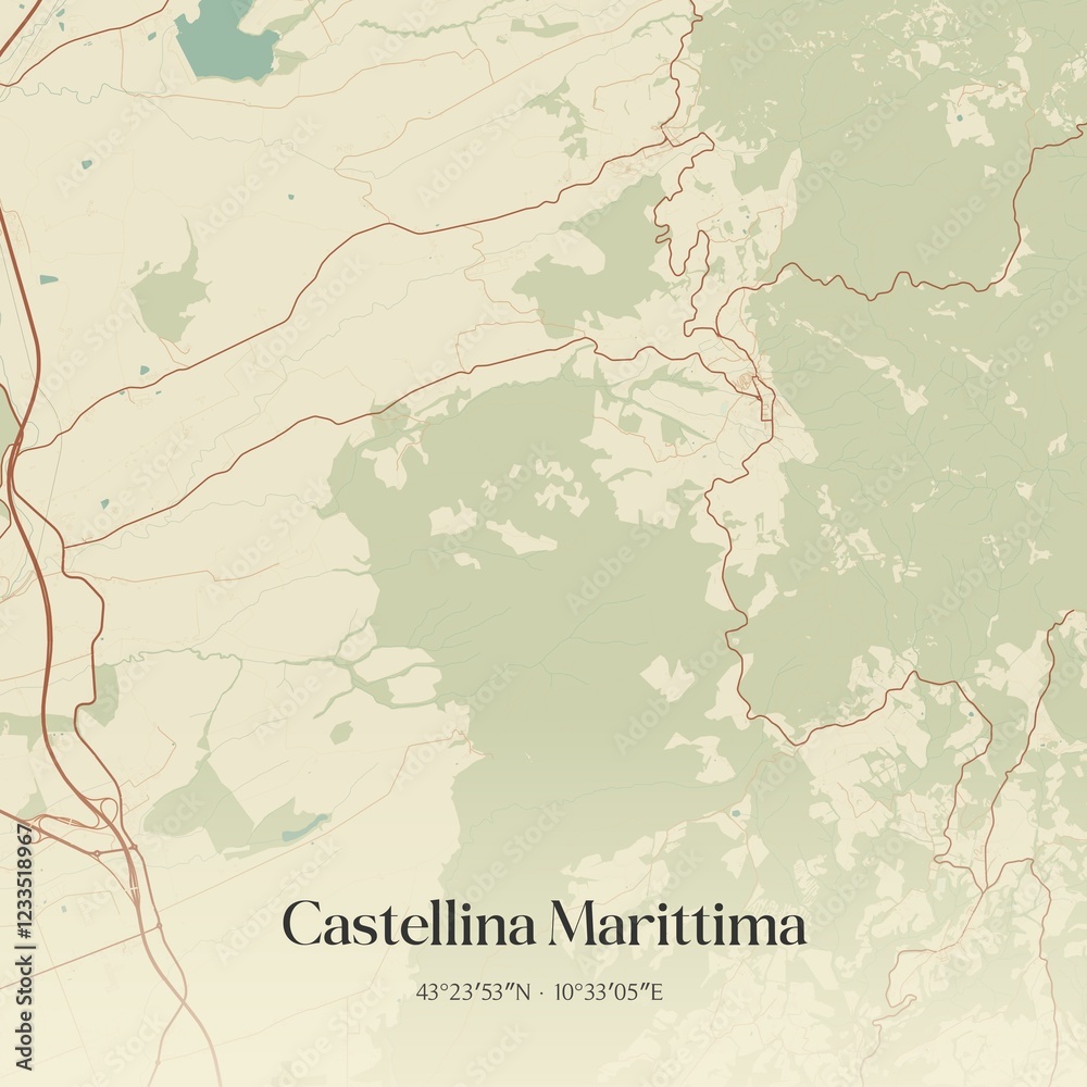 Obraz premium Vintage map of Castellina Marittima, Italy.