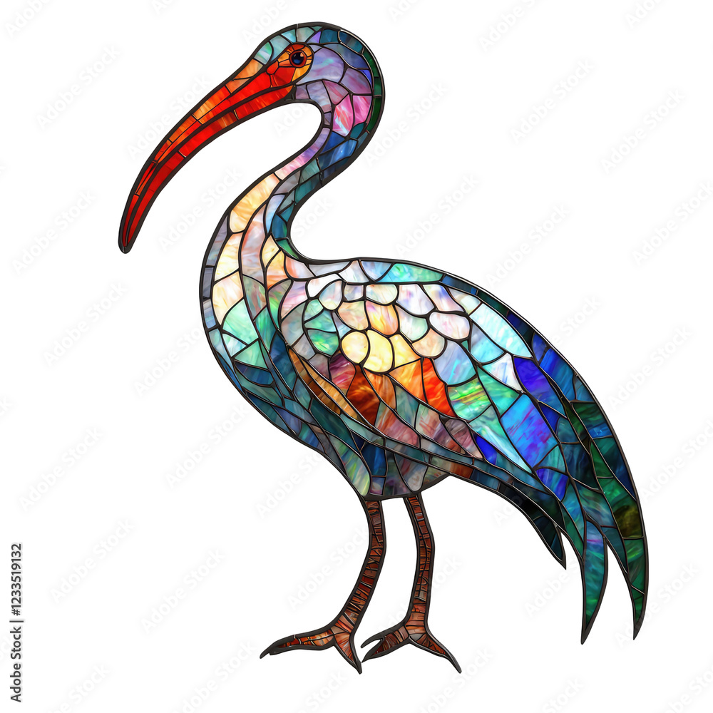 Fototapeta premium Colorful 3D Stained Glass Design Featuring Elegant Bird on transparent background for Artistic Inspirations