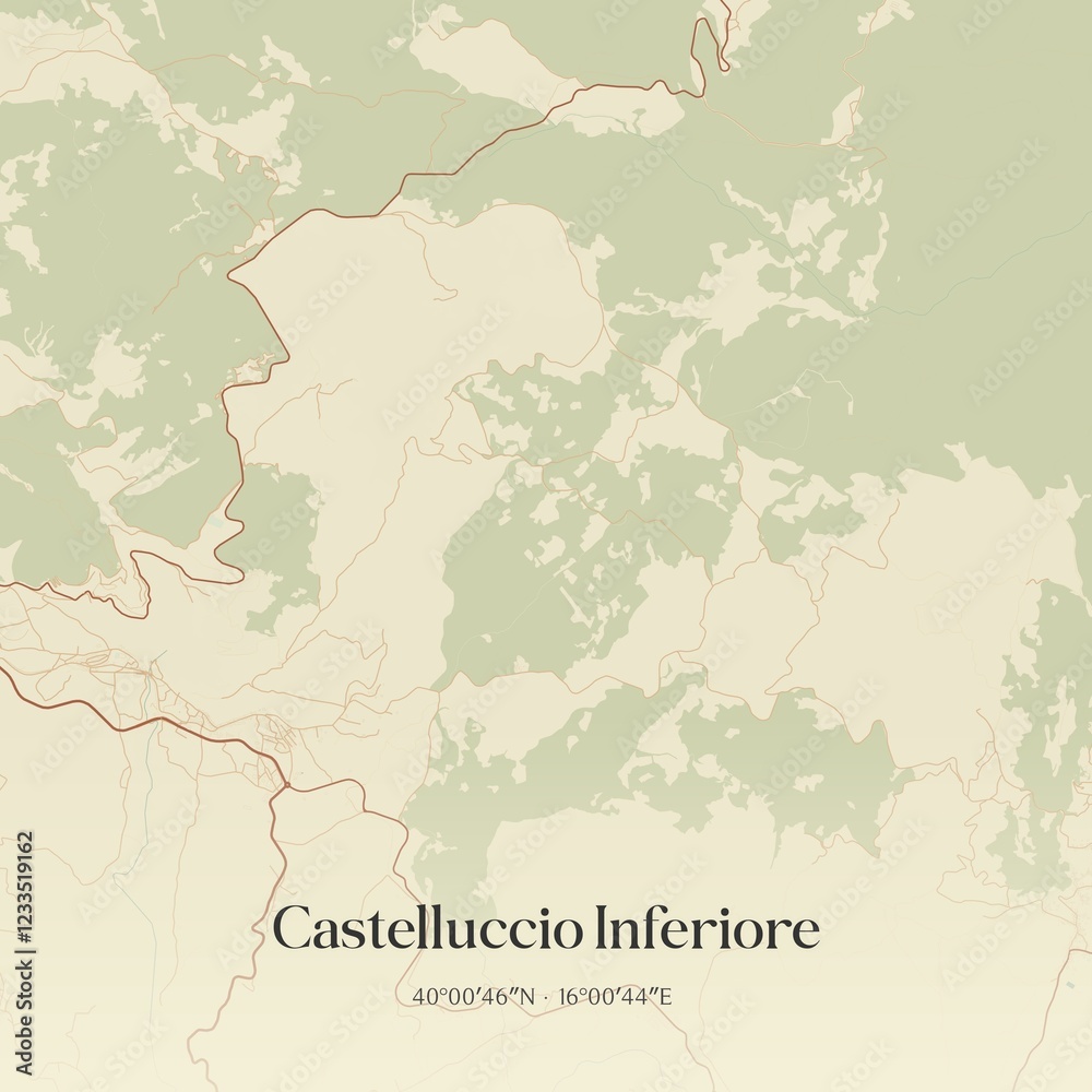 Fototapeta premium Vintage map of Castelluccio Inferiore, Italy.