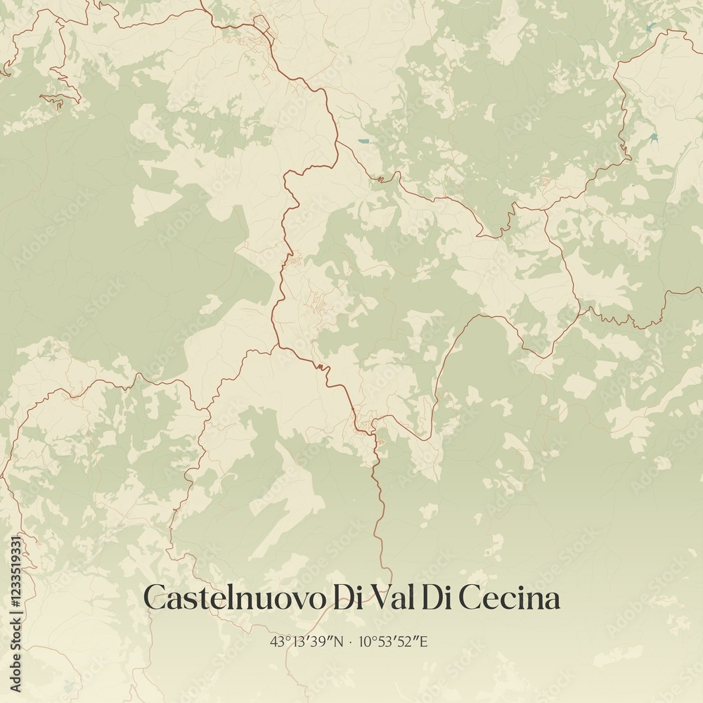 Fototapeta premium Vintage map of Castelnuovo Di Val Di Cecina, Italy.