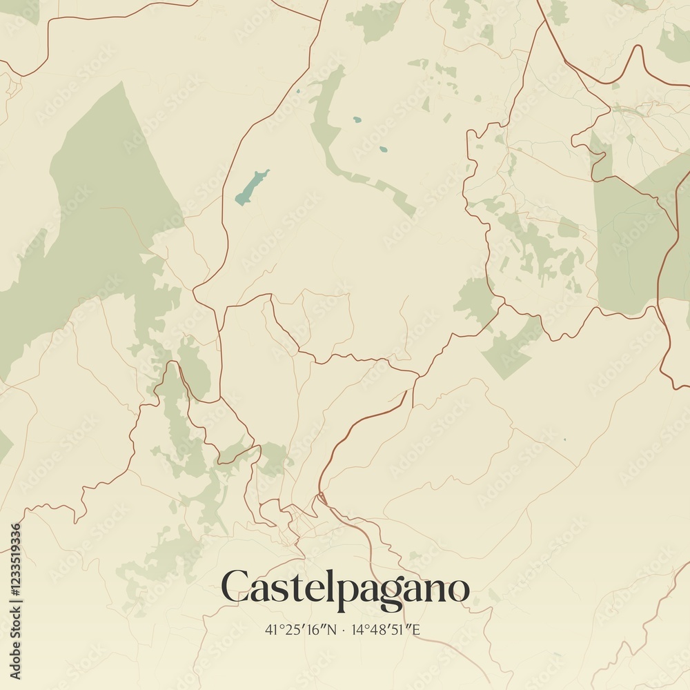Fototapeta premium Vintage map of Castelpagano, Italy.
