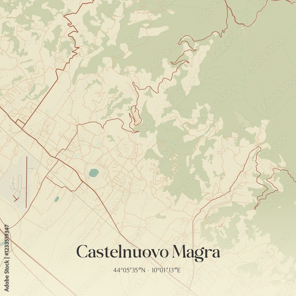 Fototapeta premium Vintage map of Castelnuovo Magra, Italy.
