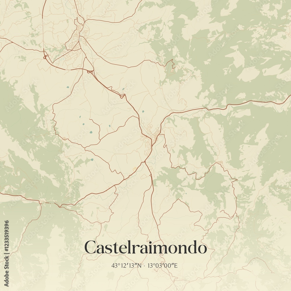 Fototapeta premium Vintage map of Castelraimondo, Italy.