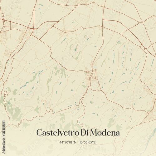 Vintage map of Castelvetro Di Modena, Italy.