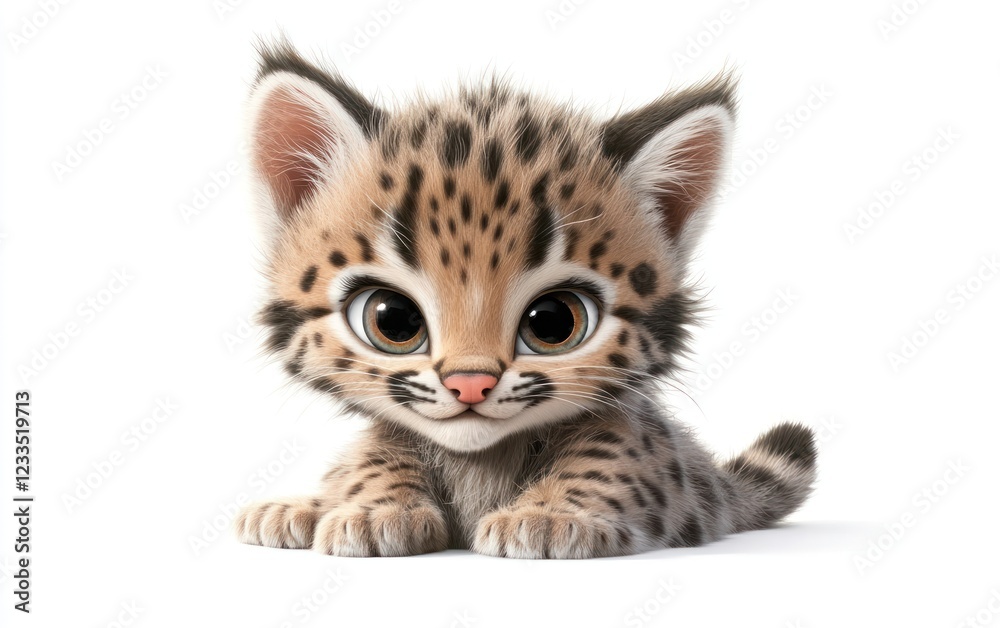 Adorable bobcat kitten, studio shot, white background, pet, children's book illustration Adorable bobcat kitten, studio shot, white background, pet, children's book illustration