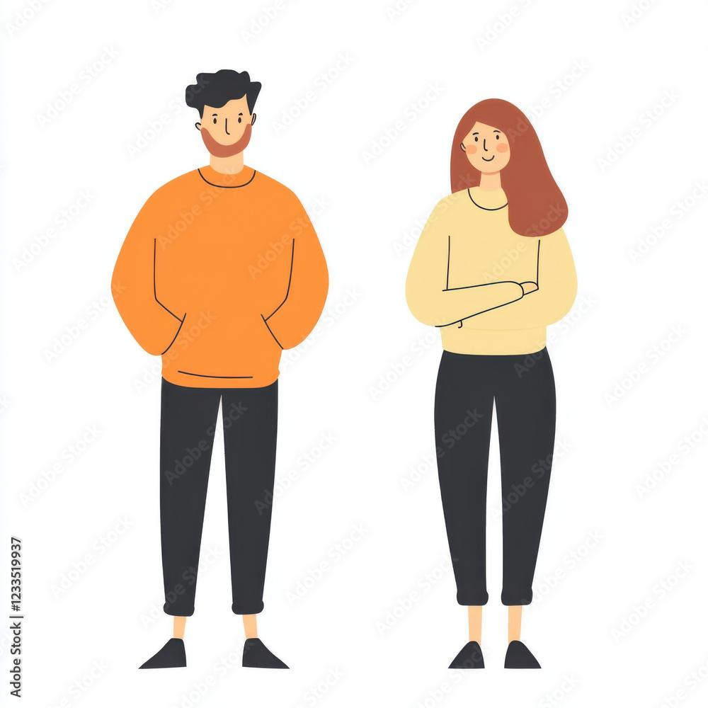 Man and women to stand on a white background flat minimalistic Man and women to stand on a white background flat minimalistic