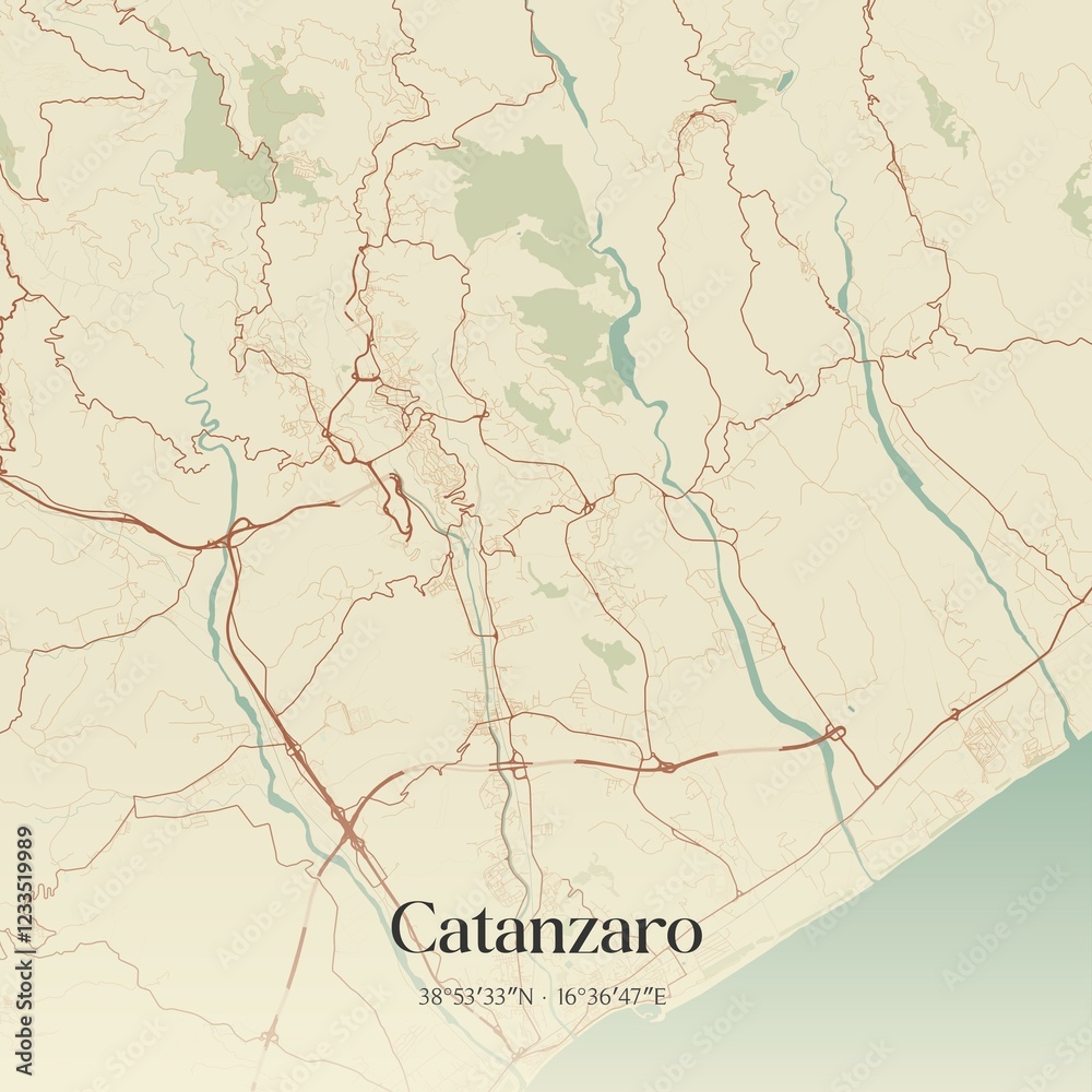 Fototapeta premium Vintage map of Catanzaro, Italy.