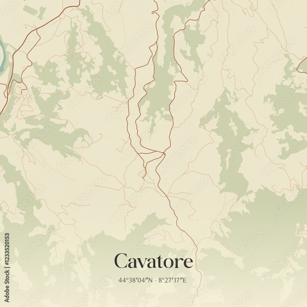 Fototapeta premium Vintage map of Cavatore, Italy.