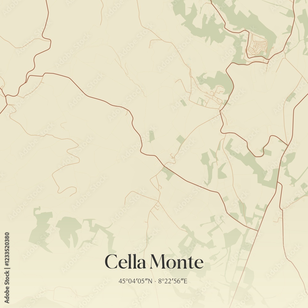 Obraz premium Vintage map of Cella Monte, Italy.