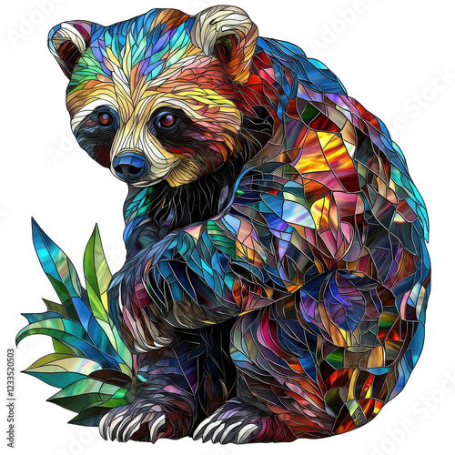 Radiant 3D Stained Glass Panda Design on a transparent background for Creative Projects and Decorative Use