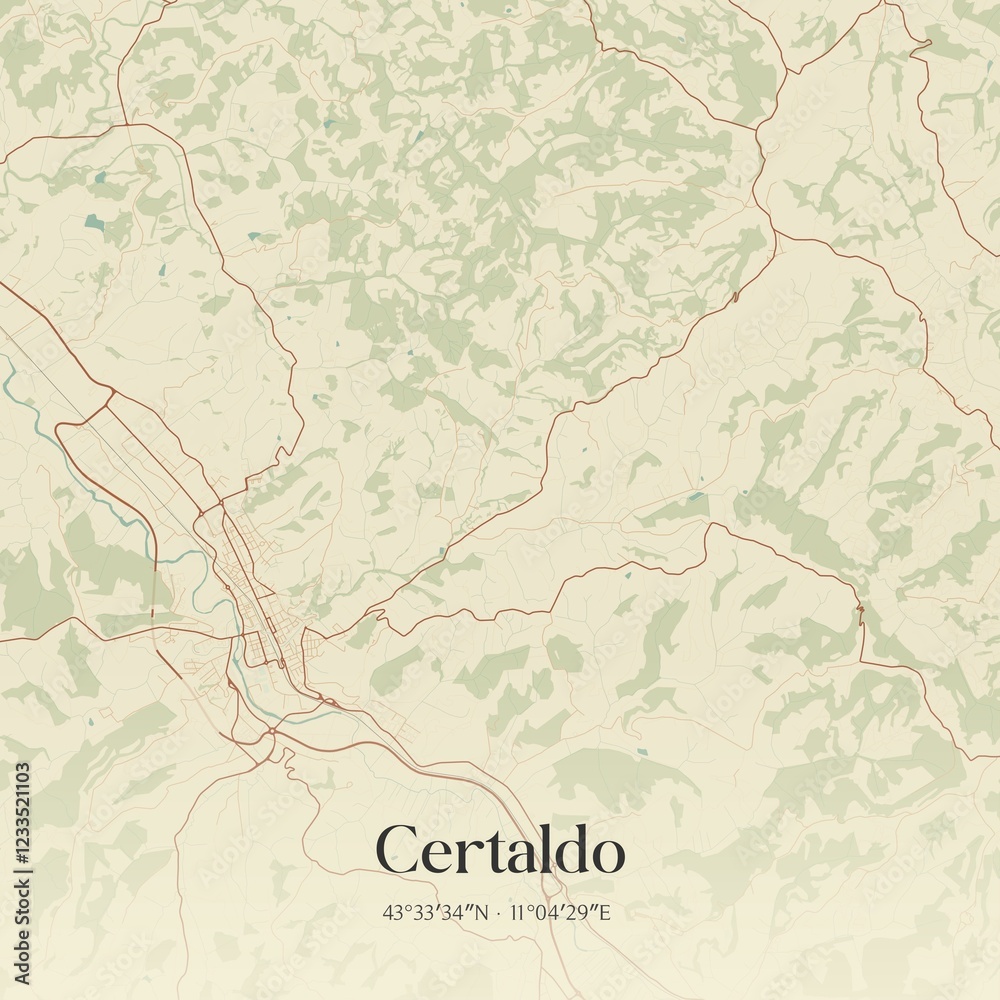 Vintage map of Certaldo, Italy.