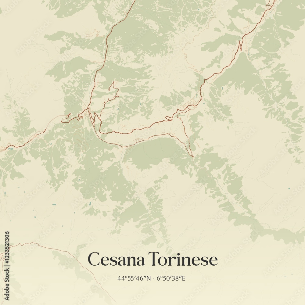 Obraz premium Vintage map of Cesana Torinese, Italy.