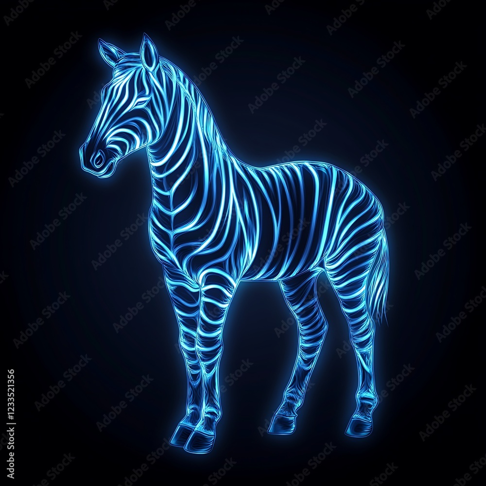 Naklejka premium Neon Zebra Silhouette Graphic Art