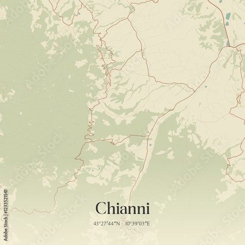 Vintage map of Chianni, Italy.