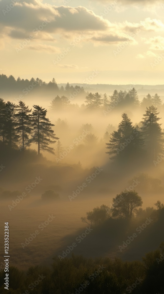 Fototapeta premium Misty Morning in a Serene Landscape