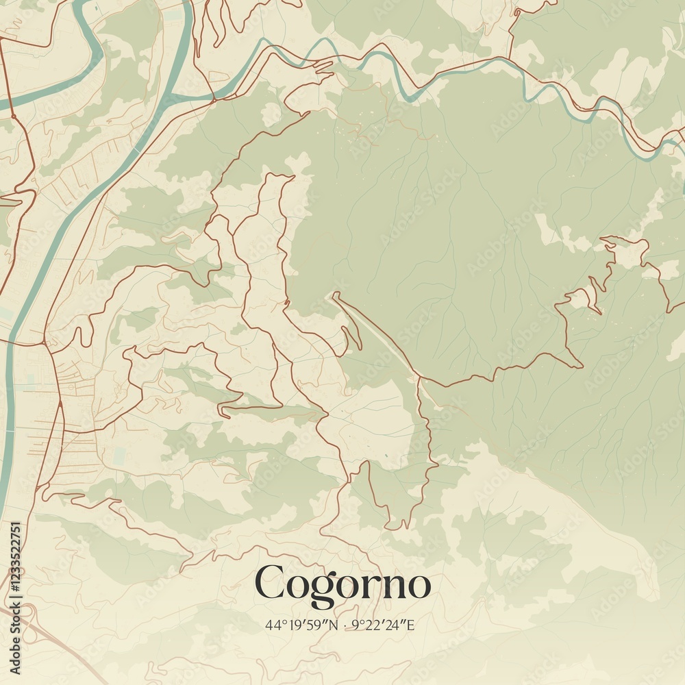 Fototapeta premium Vintage map of Cogorno, Italy.