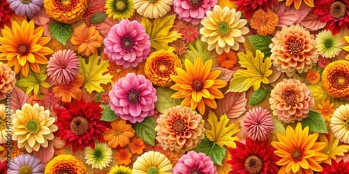 Colorful Autumn Petals Seamless Floral Pattern, nature designs