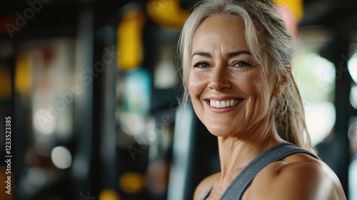 Portrait of happy senior female in gym after walkout training. Free Download Portrait of happy senior female in gym after walkout training. - GFXLoad