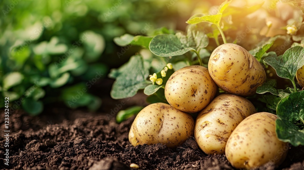 Freshly Harvested Potatoes in a Lush Garden Freshly Harvested Potatoes in a Lush Garden