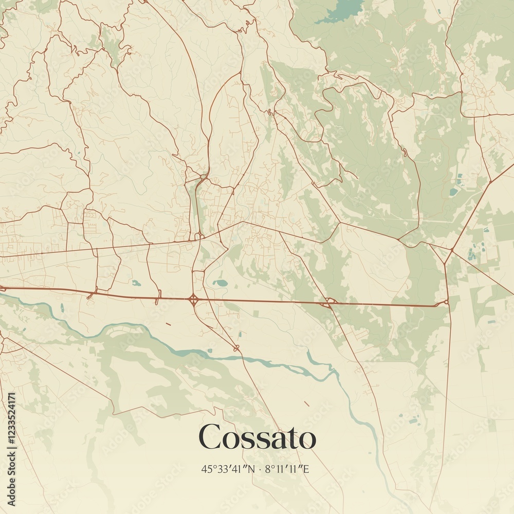 Fototapeta premium Vintage map of Cossato, Italy.