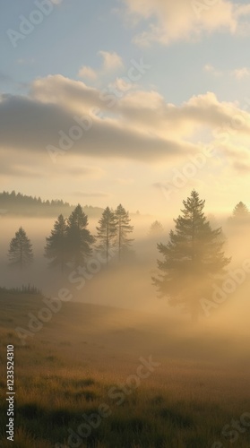 Misty Morning in a Serene Landscape