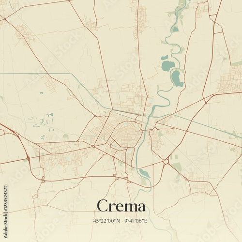 Vintage map of Crema, Italy.