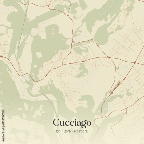 Vintage map of Cucciago, Italy.