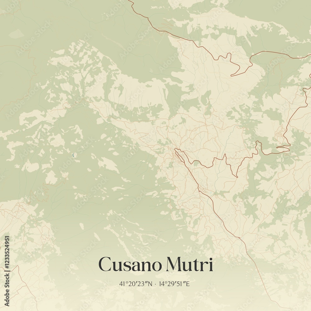 Fototapeta premium Vintage map of Cusano Mutri, Italy.