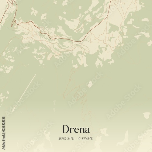 Vintage map of Drena, Italy.