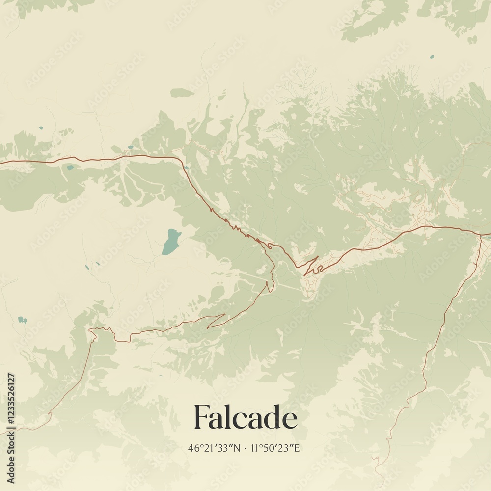 Vintage map of Falcade, Italy.