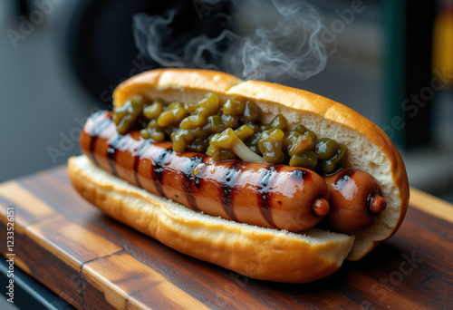 Steaming Hot New York Hot Dog with Relish