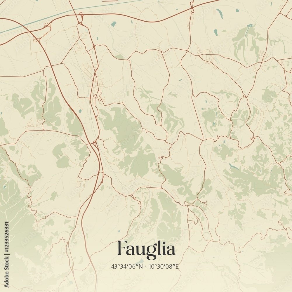 Fototapeta premium Vintage map of Fauglia, Italy.
