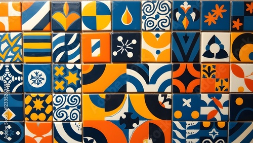Vividly patterned ceramic tiles in a bold modern layout