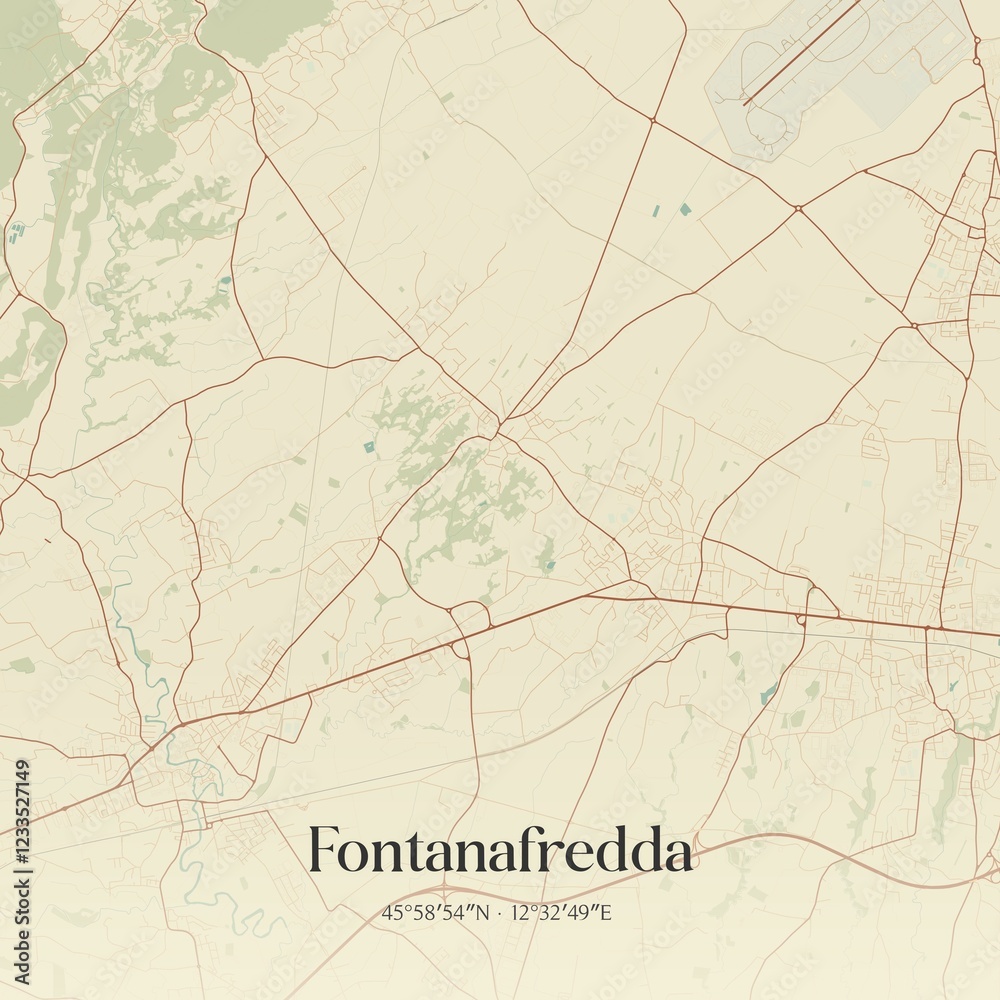 Fototapeta premium Vintage map of Fontanafredda, Italy.