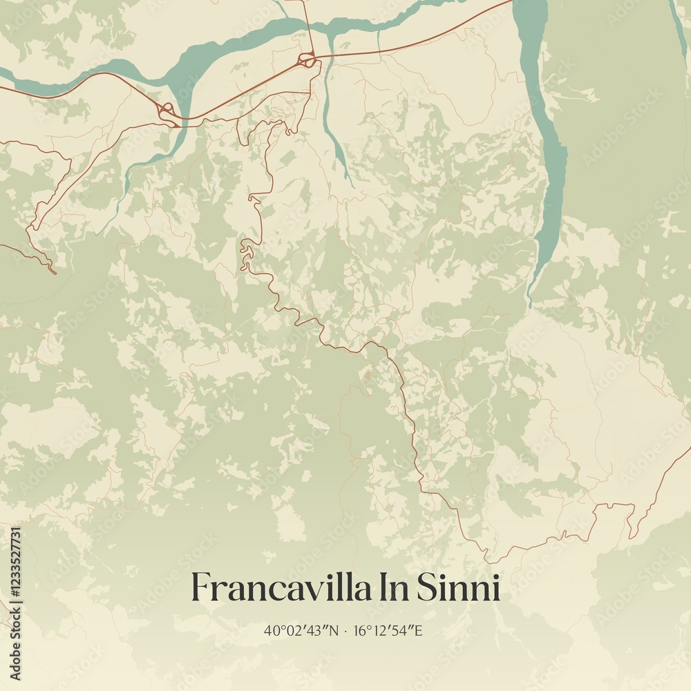 Obraz premium Vintage map of Francavilla In Sinni, Italy.