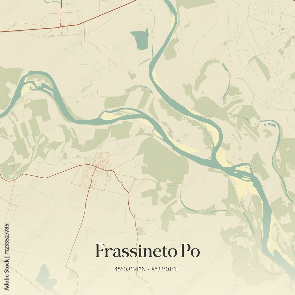 Obraz premium Vintage map of Frassineto Po, Italy.